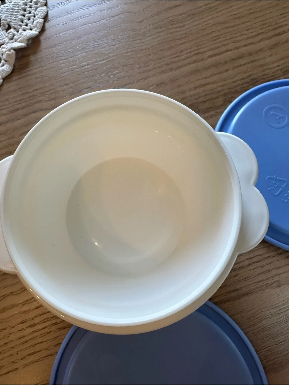 Tupperware White Prep Bowls with Blue Lids - Set of Two